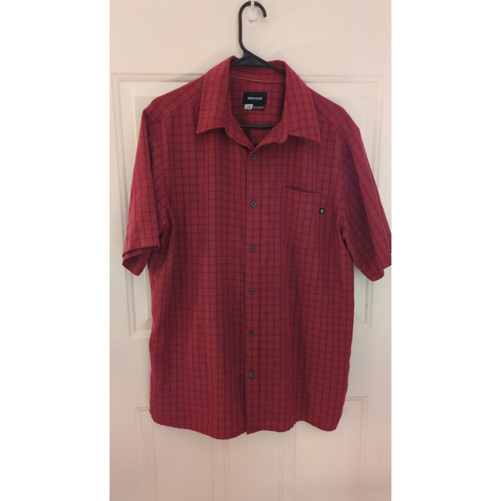 Marmot Red Plaid Button Down Short Sleeve Shirt Large, Hiking, Outdoors,